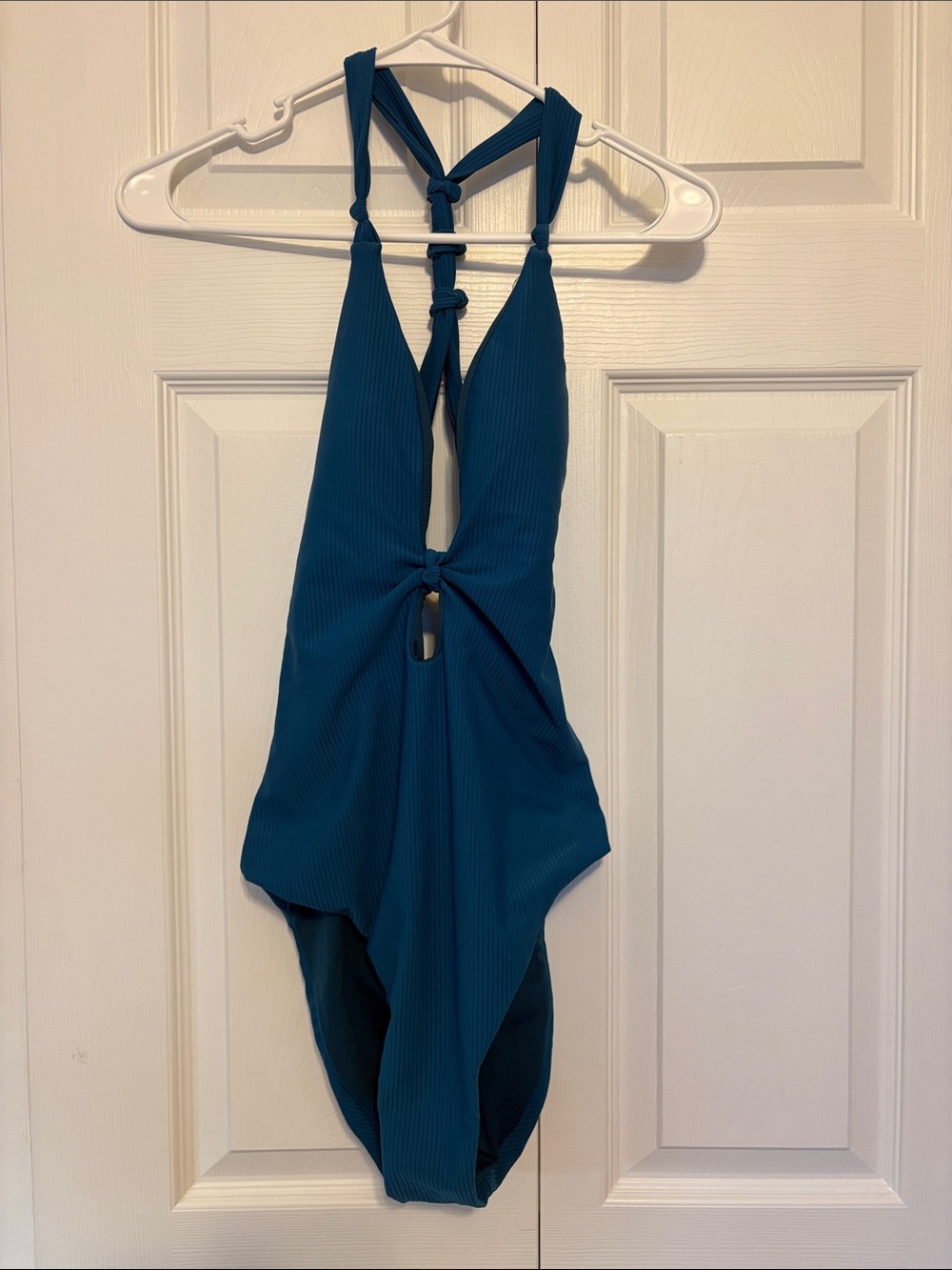NWT Bar III "Like It Or Knot" Plunging One-Piece Swimsuit Marine Teal - Medium